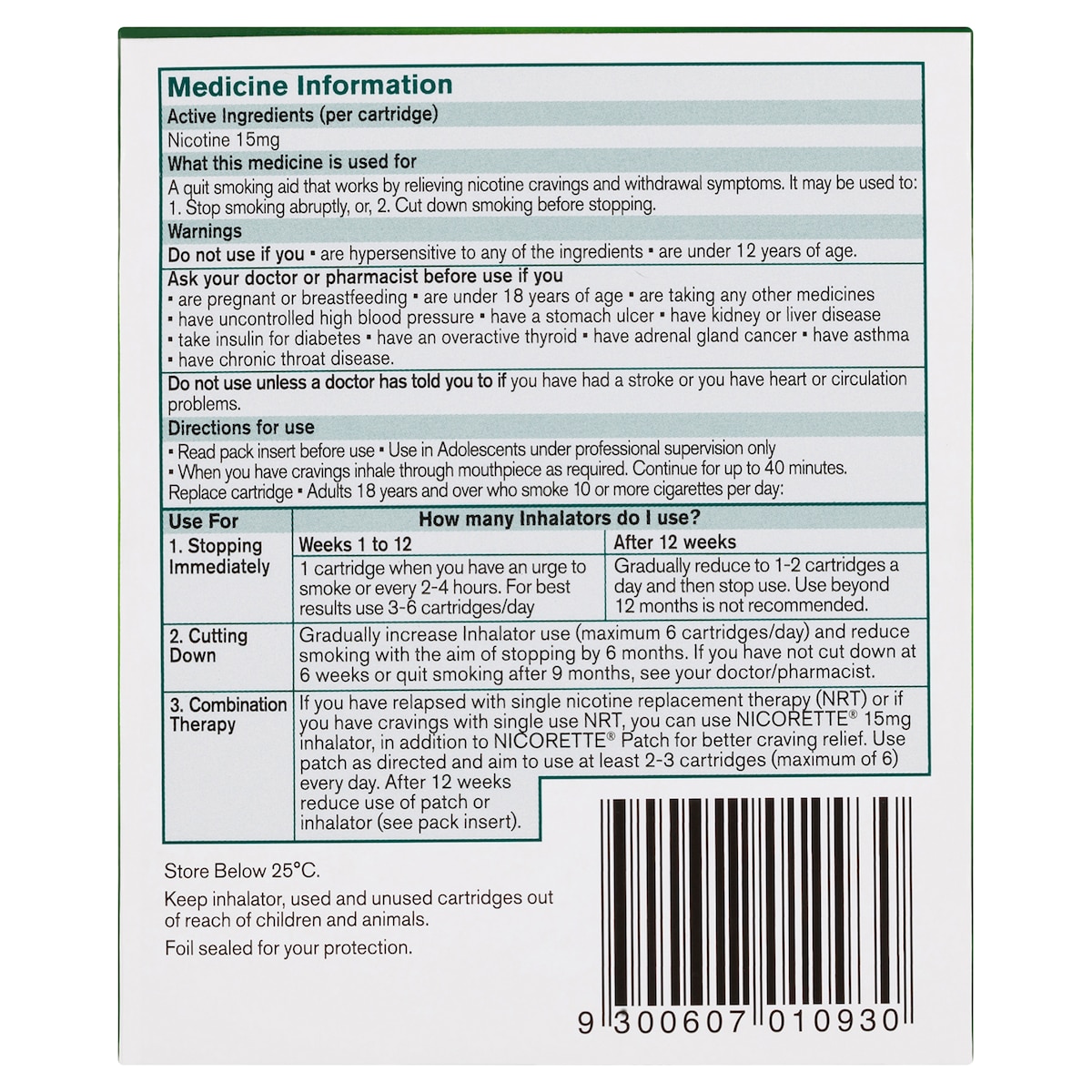 Nicorette Quit Smoking Inhalator 15mg 4 Pack