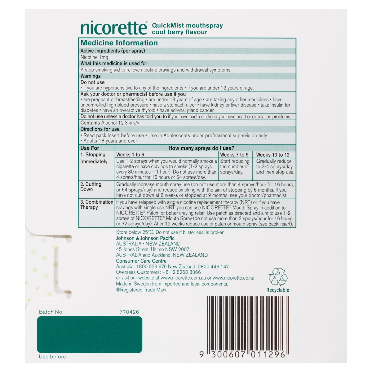 Nicorette QuickMist Nicotine Mouth Spray Berry 2 x 150 Sprays