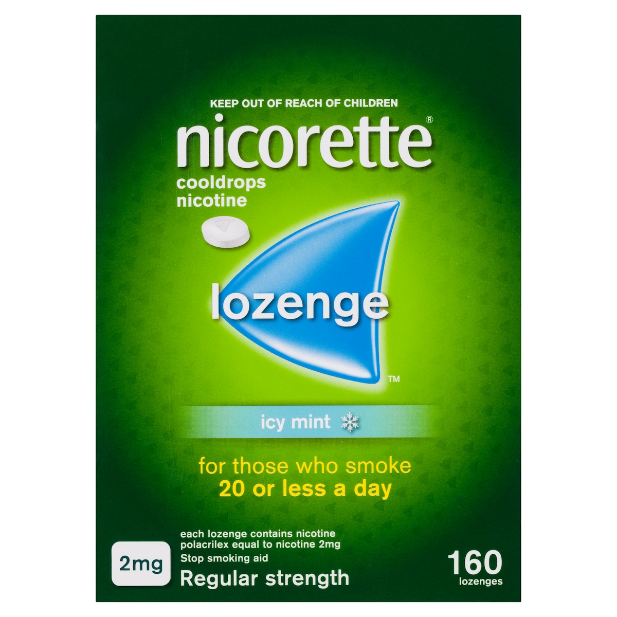 Nicorette Quit Smoking Cooldrops Icy Mint 2mg 160 Nicotine Lozenges