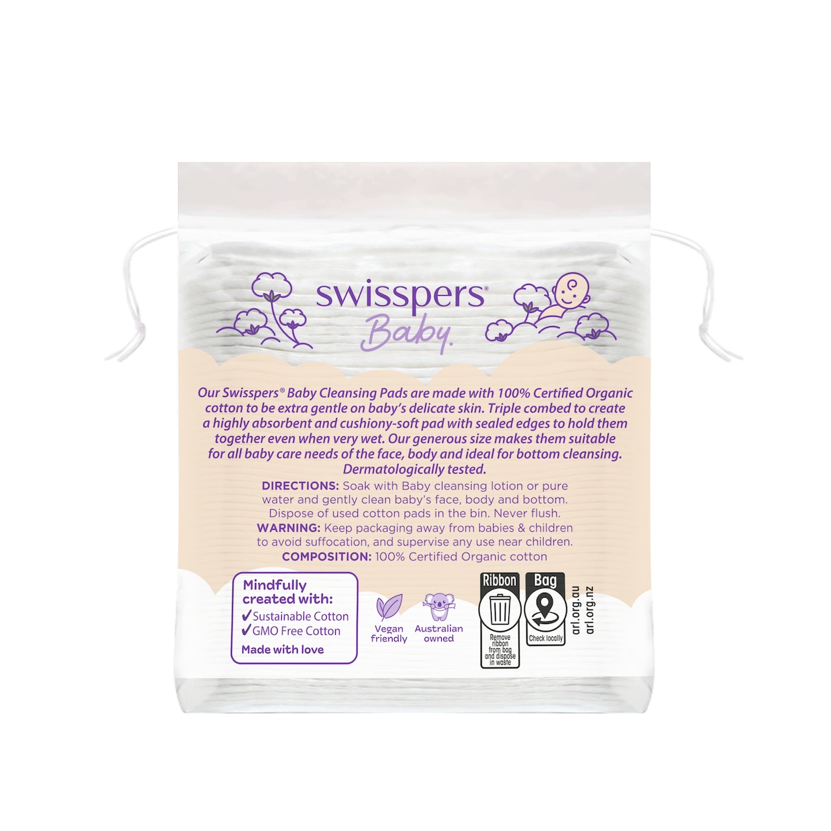 Swisspers Baby Organic Cotton Pads Large 40 Pack