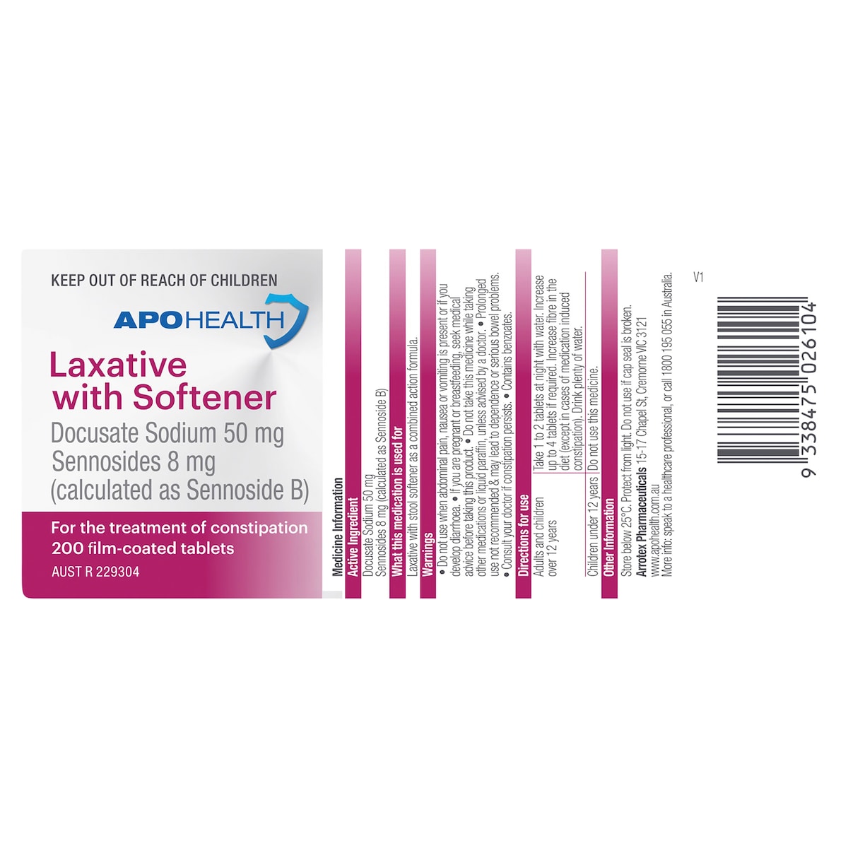 APOHEALTH Laxative with Softener 200 Tablets