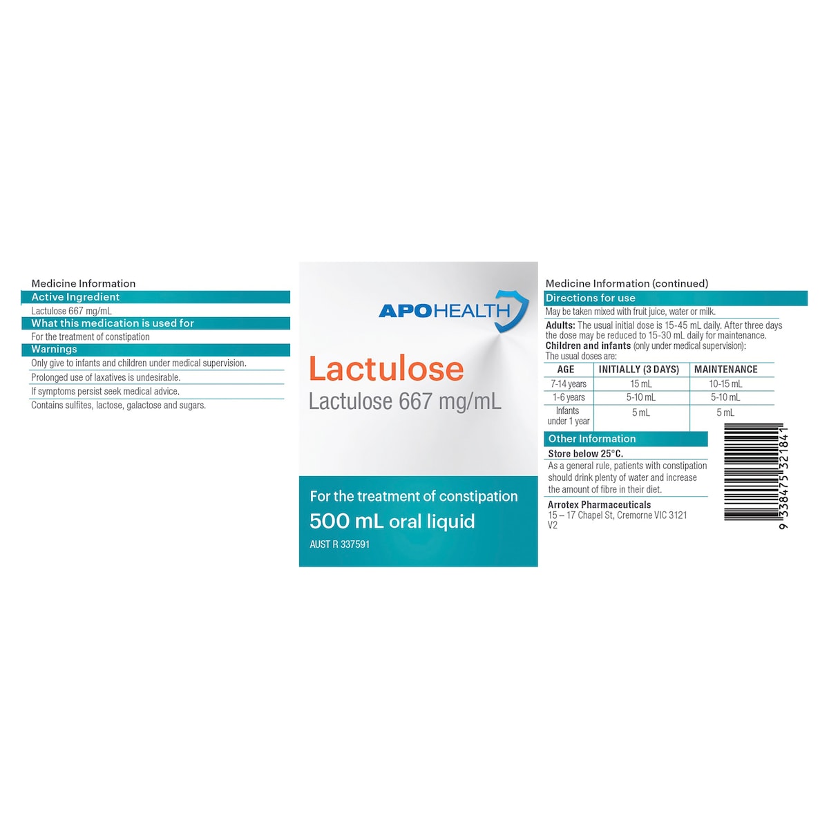 APOHEALTH Lactulose Oral Liquid 500ml