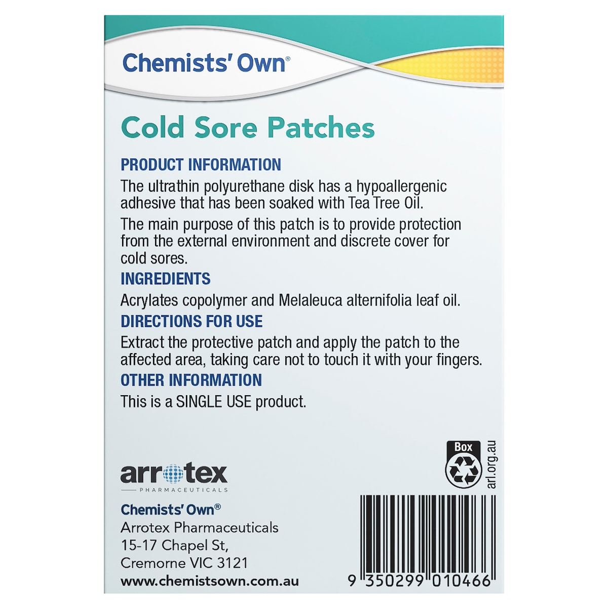 Chemists Own Cold Sore Patches 12 Pack