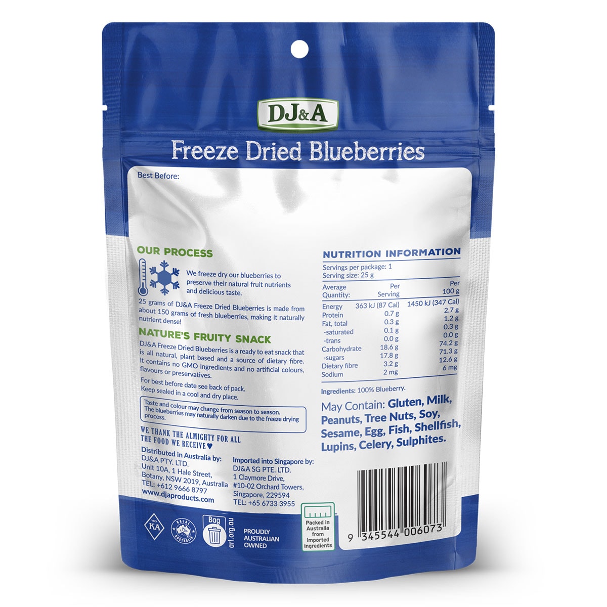 DJ&A Freeze Dried Blueberries 25g