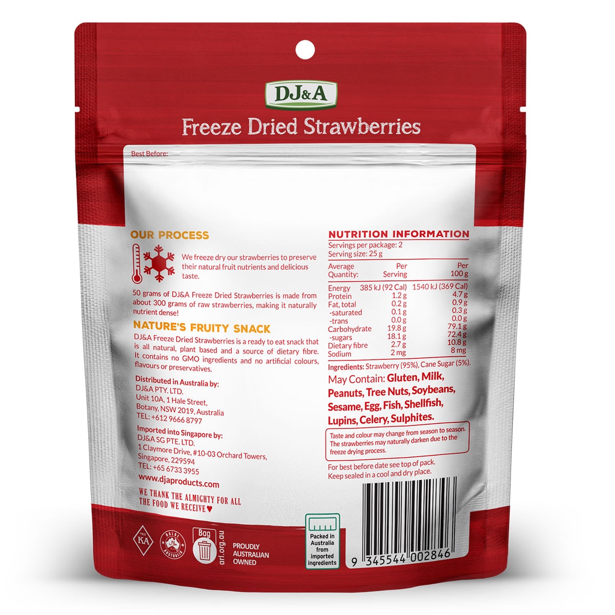 DJ&A Freeze Dried Strawberries 50g