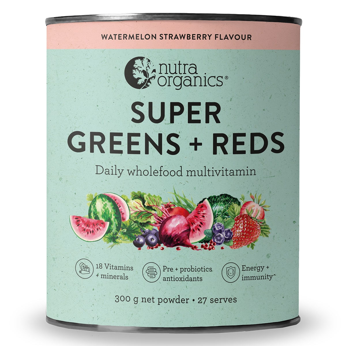 Nutra Organics Super Greens + Reds Watermelon Strawberry 300g