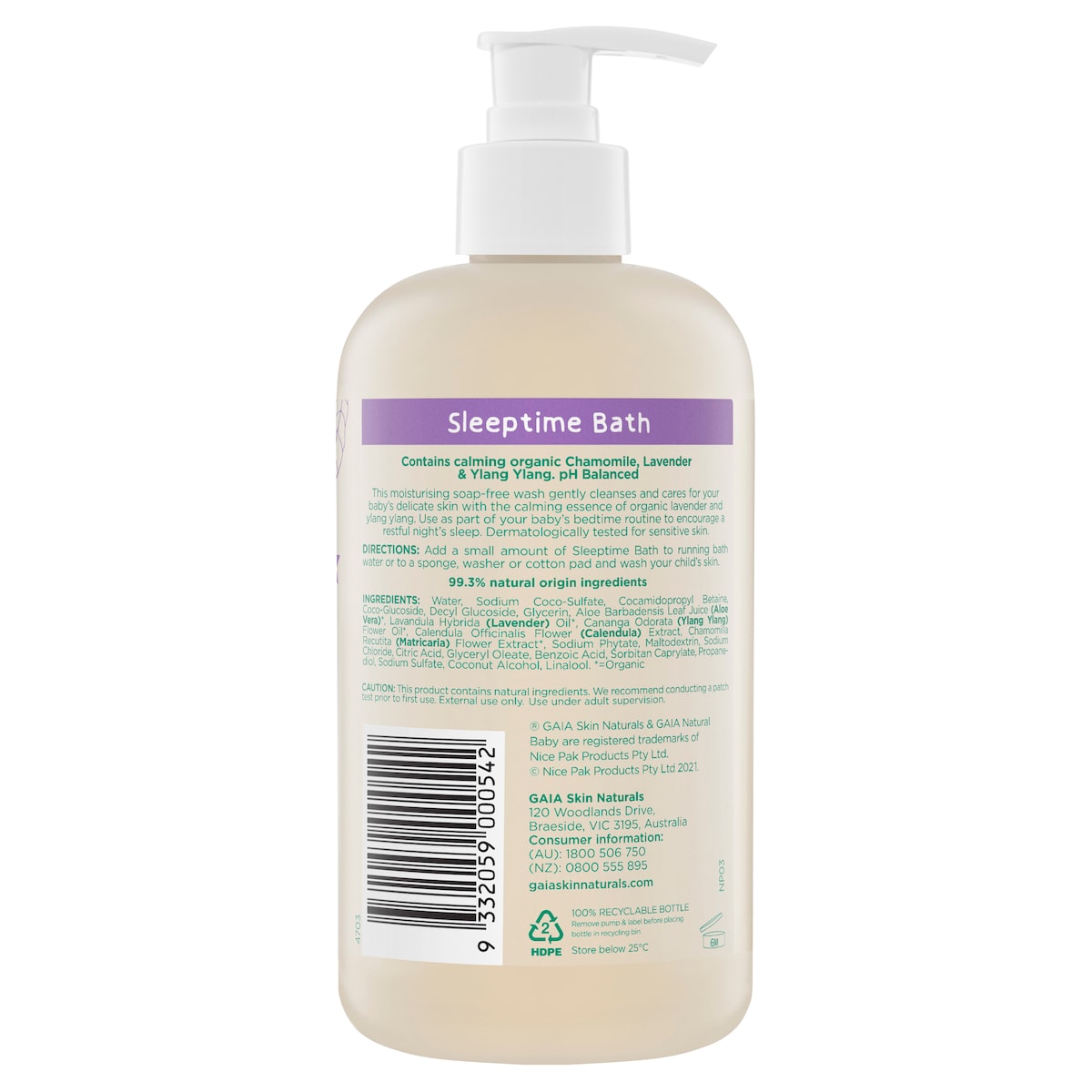 Gaia Natural Baby Sleep Time Bath Wash 500ml