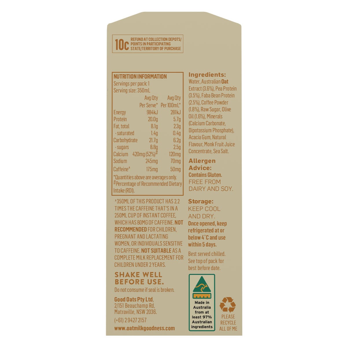 Oat Milk Goodness Coffee Flavoured Protein Oat Milk - 350ml