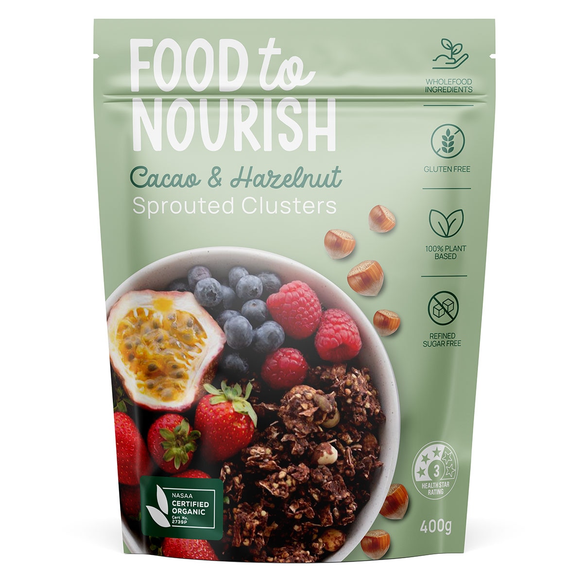 Food To Nourish Sprouted Clusters Cacao & Hazelnut 400g