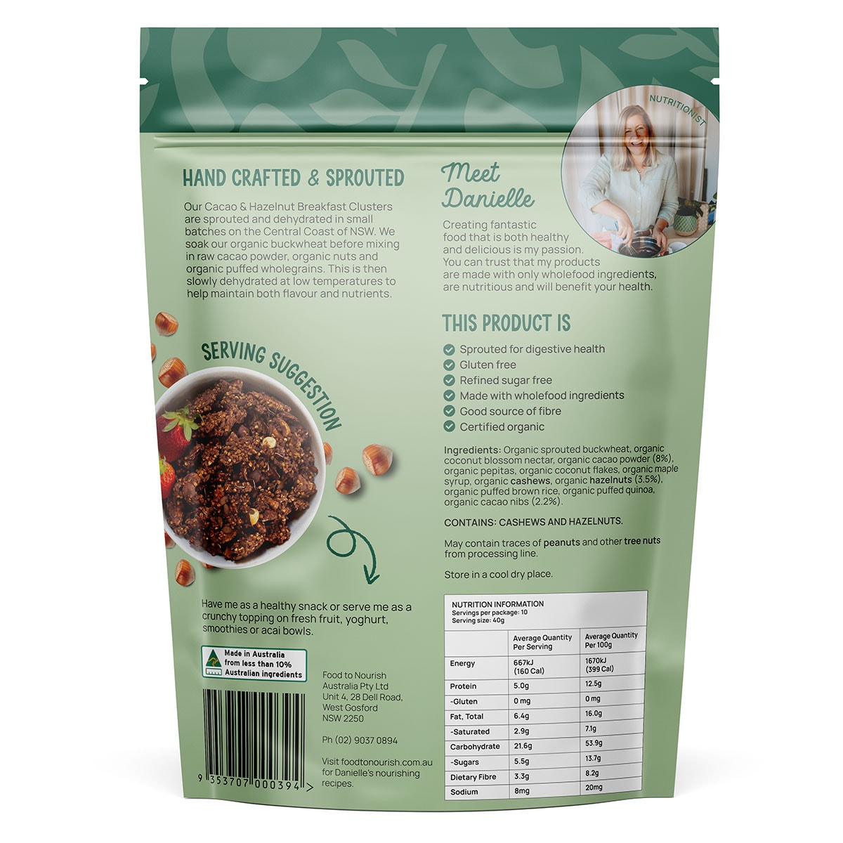 Food To Nourish Sprouted Clusters Cacao & Hazelnut 400g