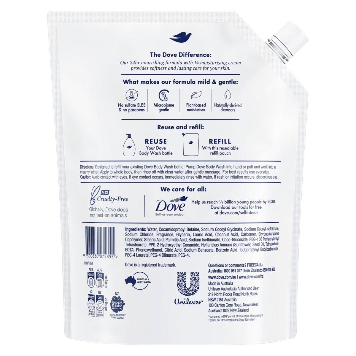 Dove Triple Moisture Body Wash Refill Pouch 1.5L