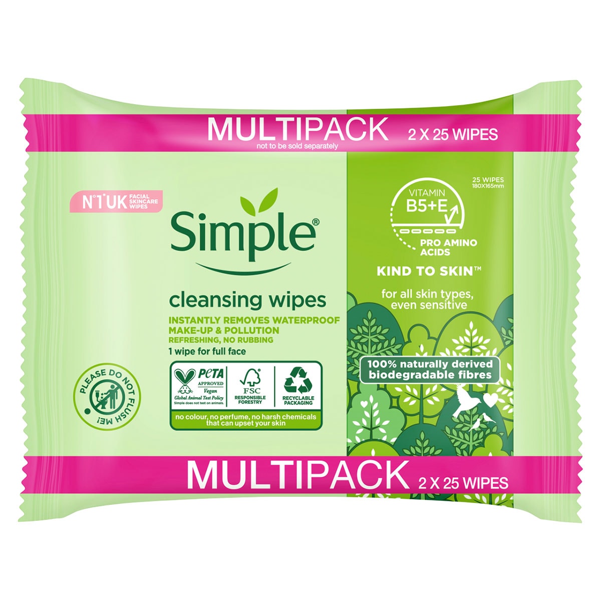 Simple Biodegradable Cleansing Wipes 2 x 25 Pack