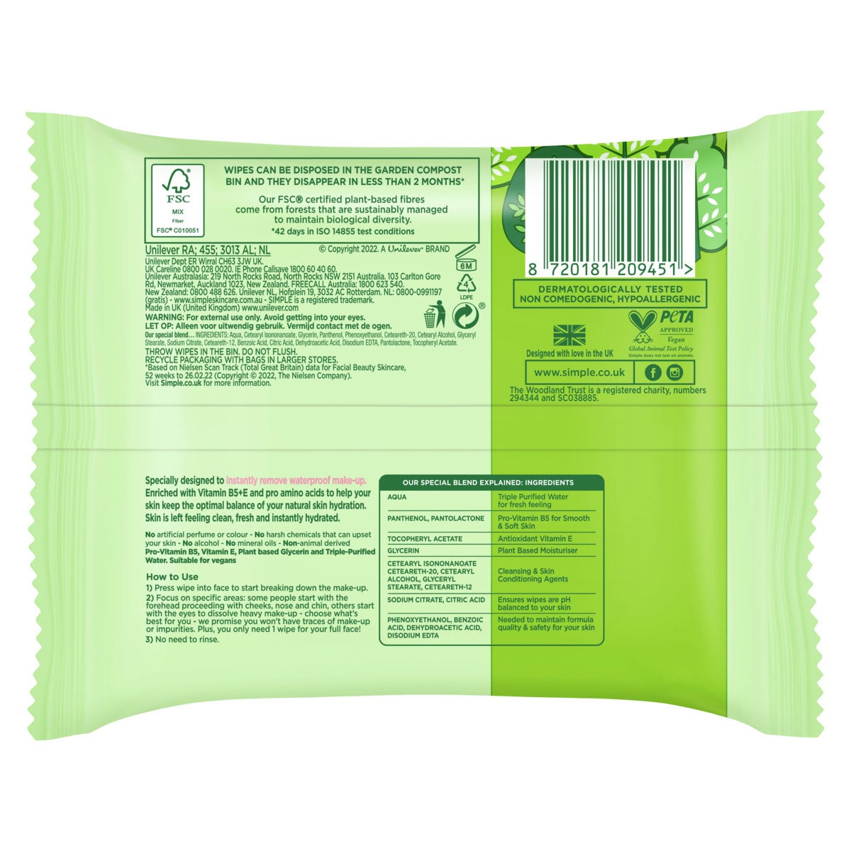 Simple Biodegradable Cleansing Wipes 2 x 25 Pack