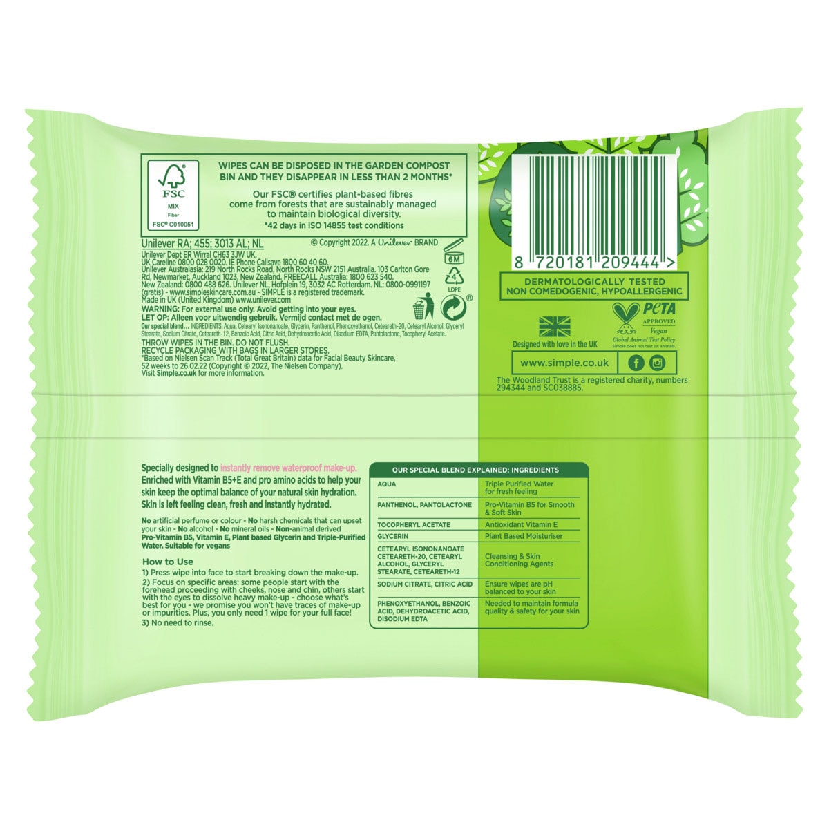 Simple Biodegradable Cleansing Wipes 25 Pack