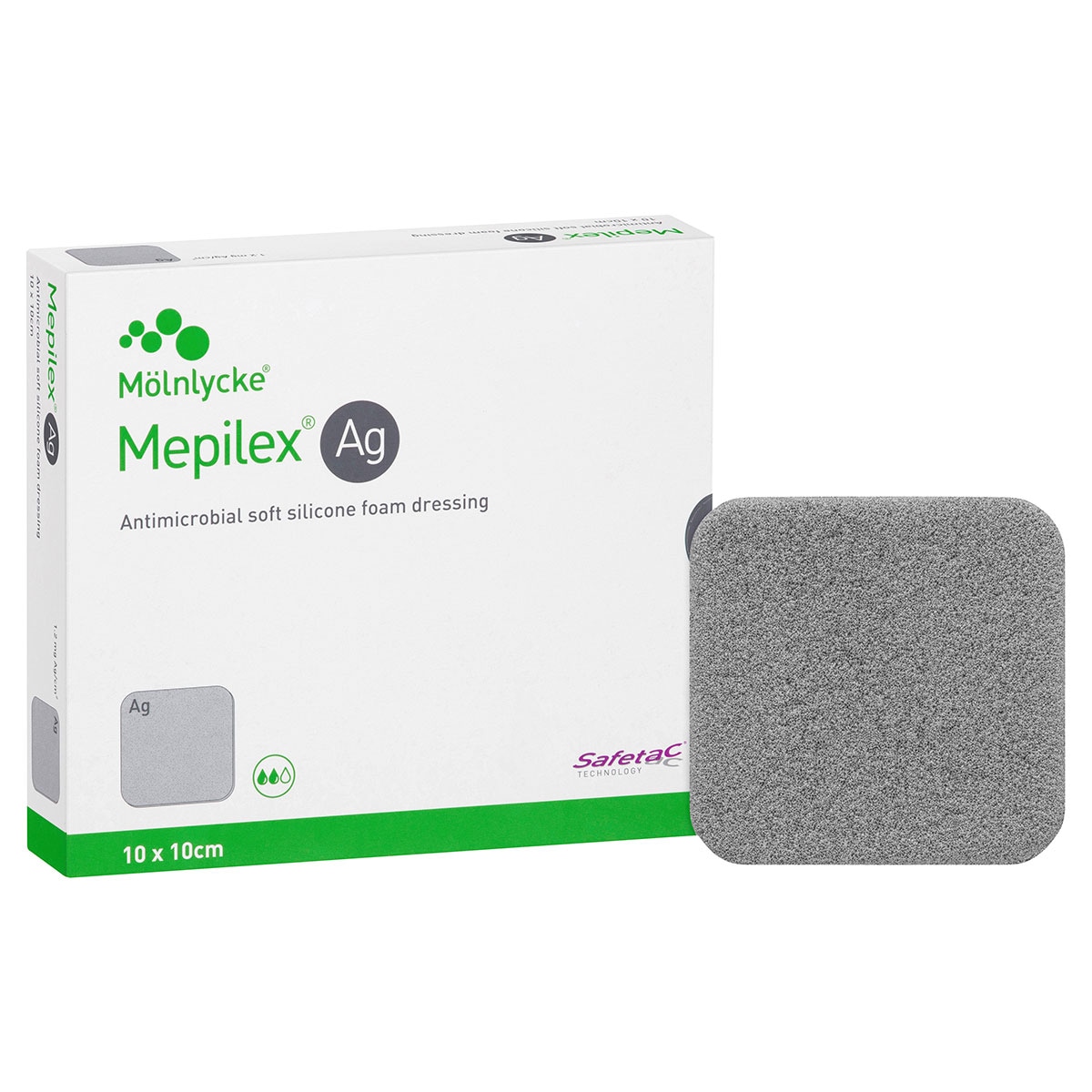 Mepilex AG Antimicrobial Foam Dressing 287110 10cm x 10cm 5 Pack