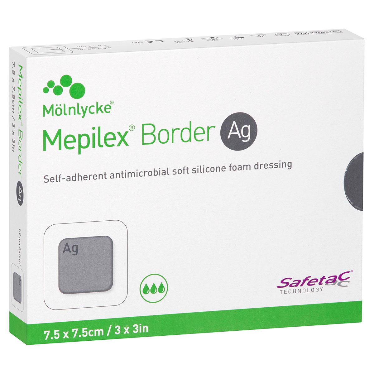 Mepilex Border AG Wound Dressing 395200 7.5cm x 7.5cm 5 Pack