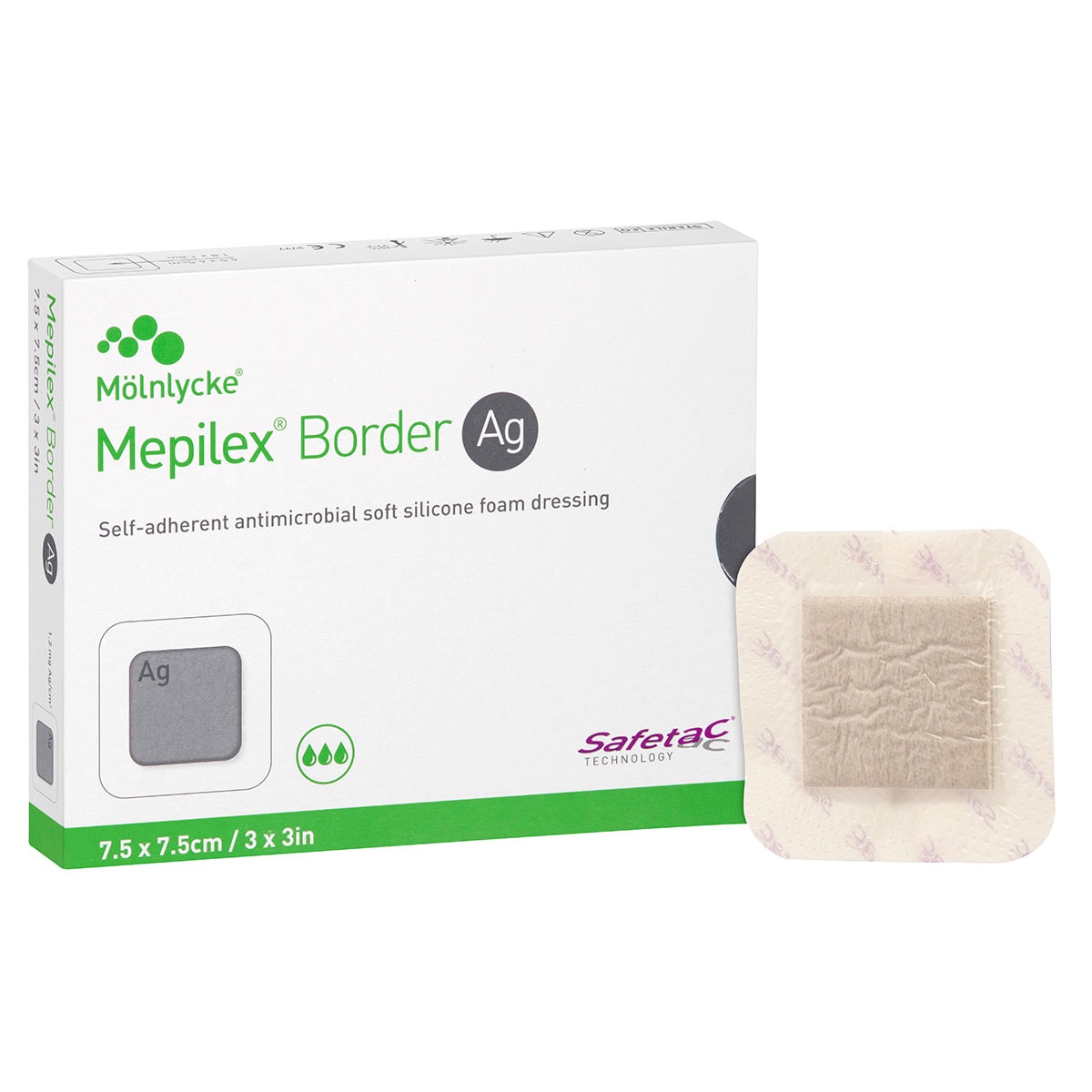 Mepilex Border AG Wound Dressing 395200 7.5cm x 7.5cm 5 Pack