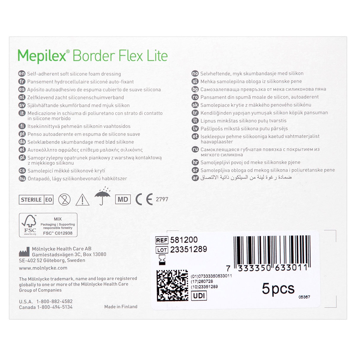 Mepilex Border Flex Lite Wound Dressing 581200 7.5cm x 7.5cm 5 Pack