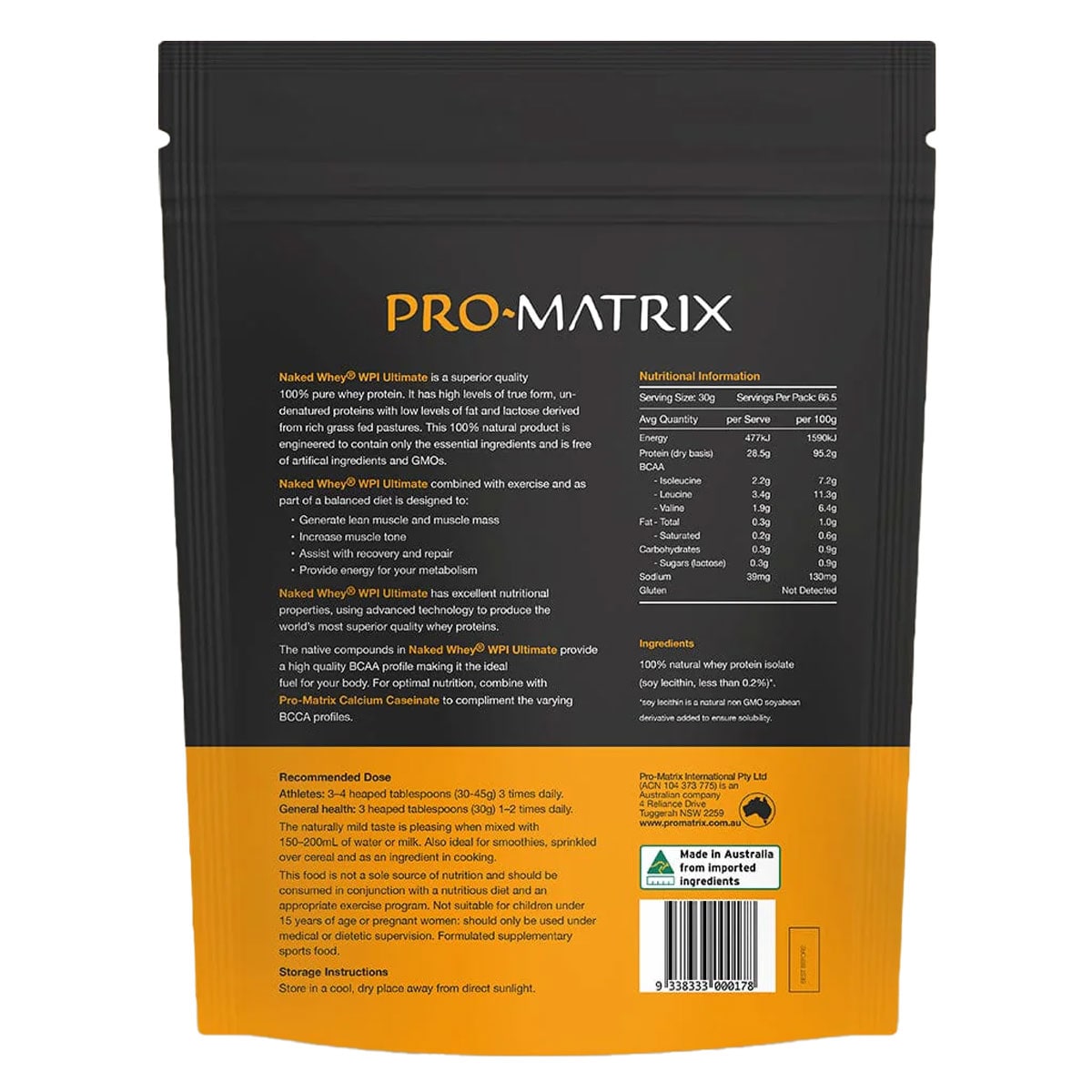 Pro Matrix Naked Whey Protein Isolate Unflavoured 2Kg