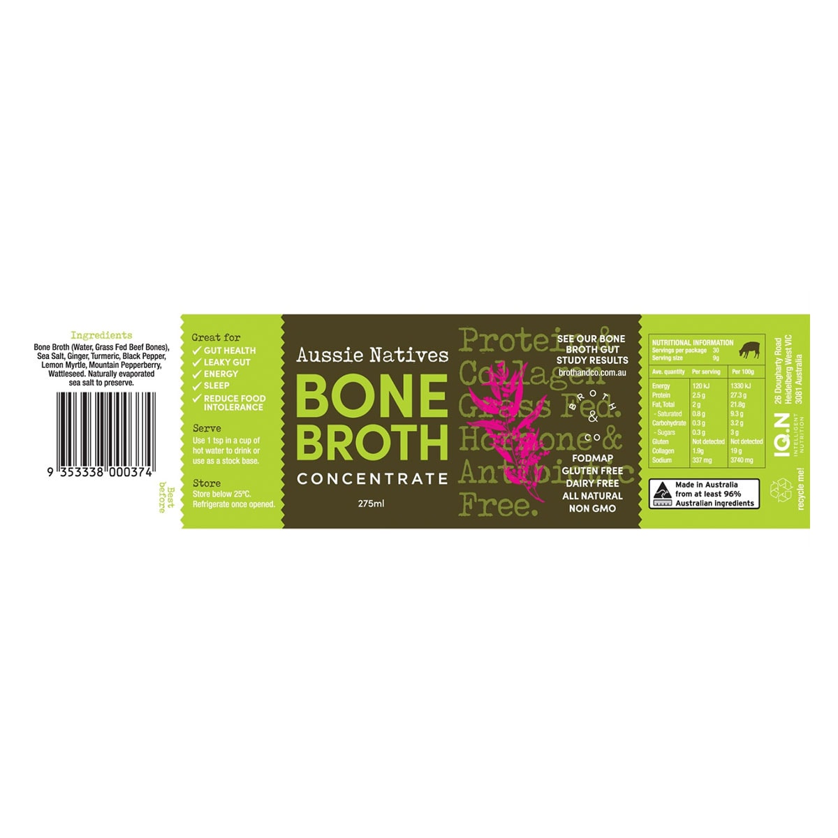 Broth & Co Aussie Natives Beef Bone Broth Concentrate 275g