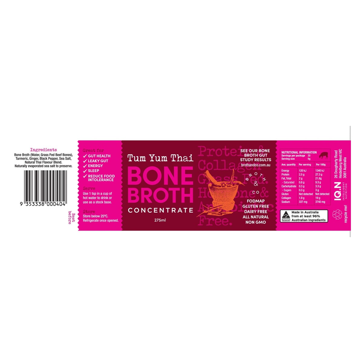 Broth & Co Tum Yum Thai Beef Bone Broth Concentrate 275g