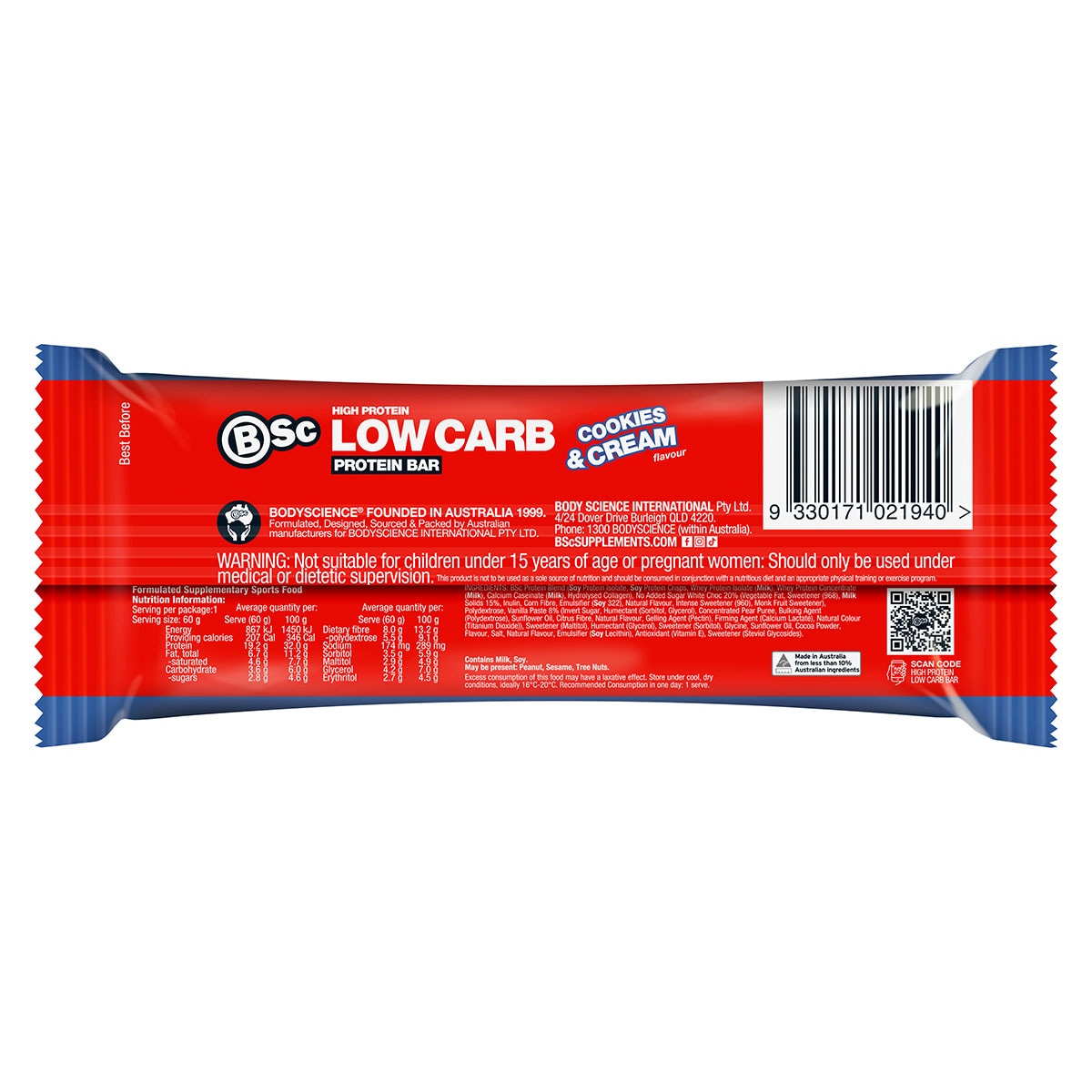 BSc High Protein Low Carb Bar Cookies & Cream 12 x 60g