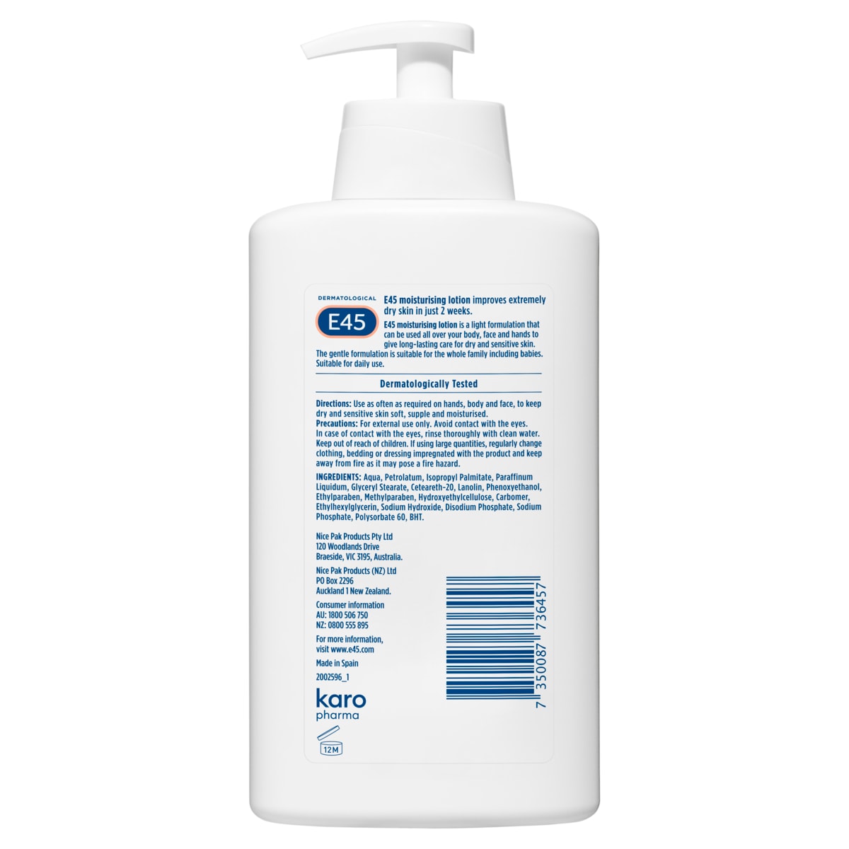 E45 Dermatological Moisturising Lotion 500ml