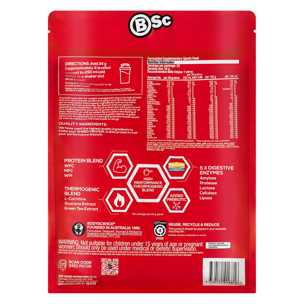 BSc Shred Protein Powder Vanilla 800g