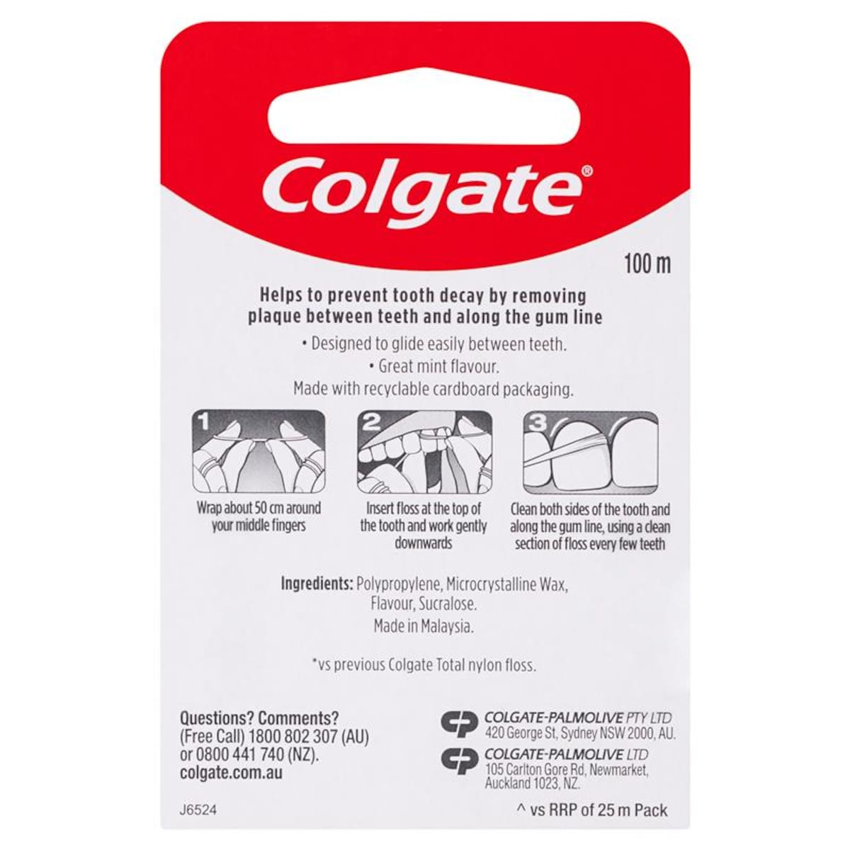 Colgate Total Mint Waxed Dental Floss 100m