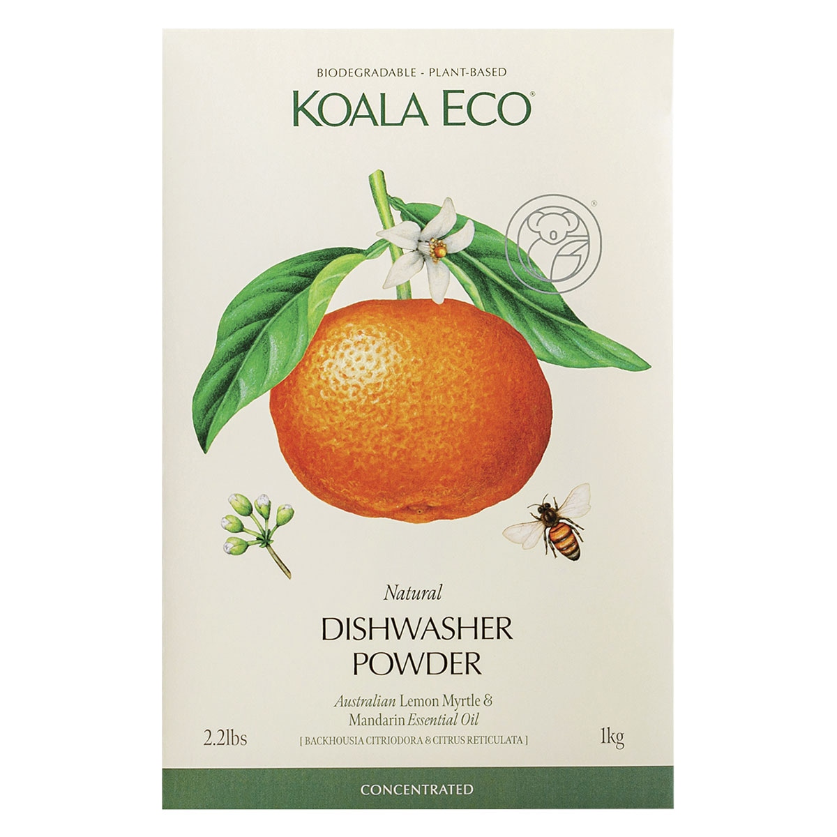 Koala Eco Natural Dishwasher Powder Lemon Myrtle & Mandarin 1kg