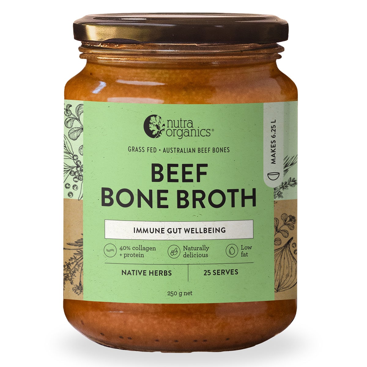 Nutra Organics Beef Bone Broth Concentrate - Native Herbs 250g