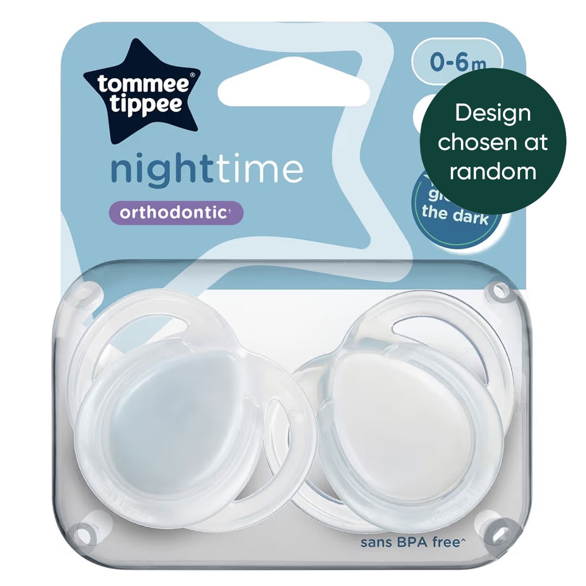 Tommee Tippee Night Time Soothers 0-6 Months 2 Pack Assorted Colours