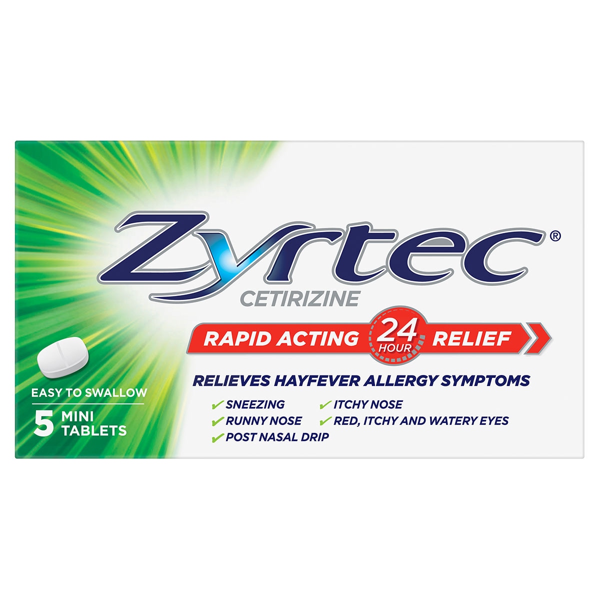 Zyrtec Rapid Acting Hayfever Allergy Relief Antihistamine Mini Tablets 5 Pack