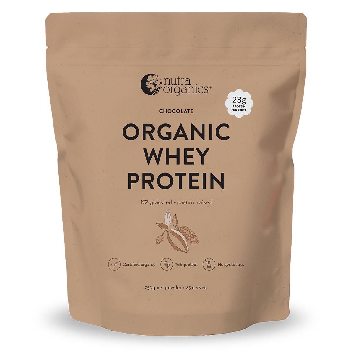 Nutra Organics Organic Whey Protein Powder Chocolate 750g