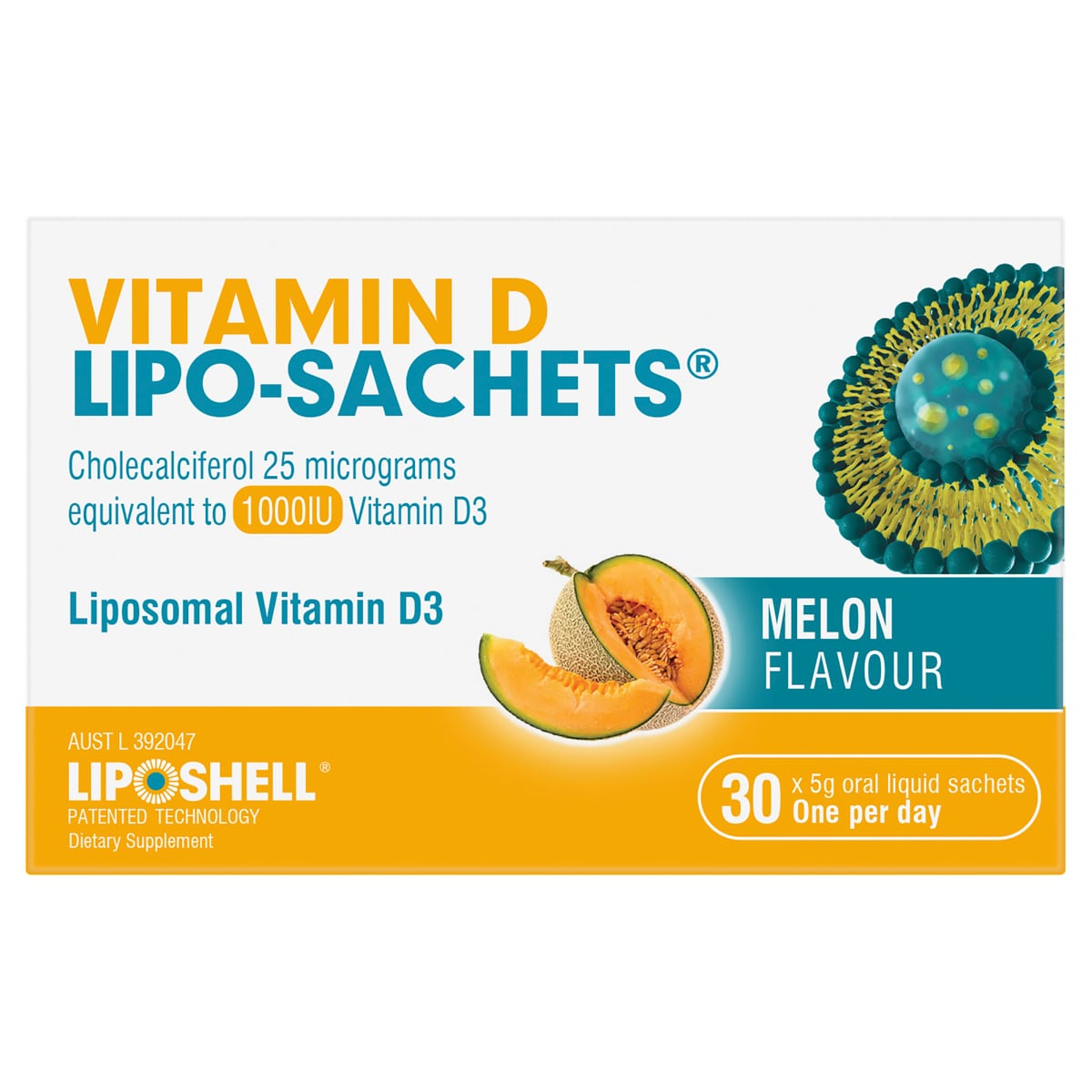Lipo-Sachet Vitamin D Melon Liquid Sachets 30 x 5g | Healthylife