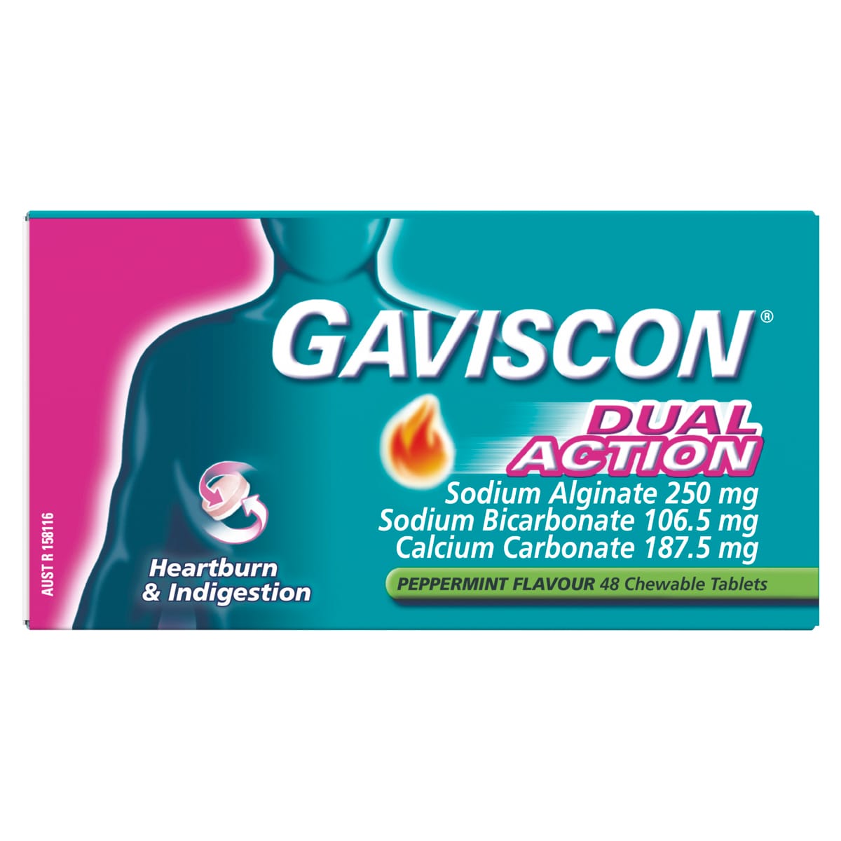 Gaviscon Dual Action Peppermint Chewable Tablets 48 Pack | Healthylife