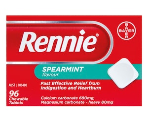 Rennie Indigestion & Heartburn Relief Spearmint 96 Chewable Tablets