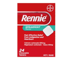 Rennie Indigestion & Heartburn Relief Spearmint 24 Chewable Tablets