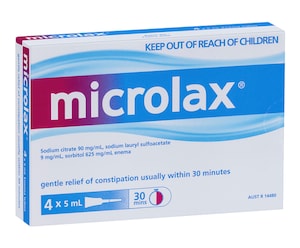 Microlax Enemas Gentle Constipation Relief 5ml x 4 Pack