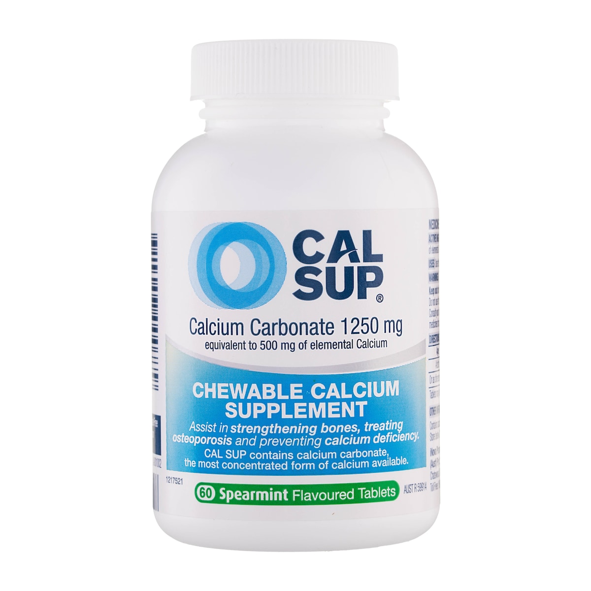 Ca Tablets Cal Sup Chewable Calcium Tablets Spearmint 500mg 60 Pack | Healthylife