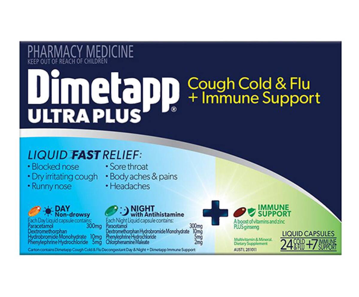 Dimetapp Ultra Plus Cough Cold & Flu + Immune Support 24 + 7 Liquid Capsules