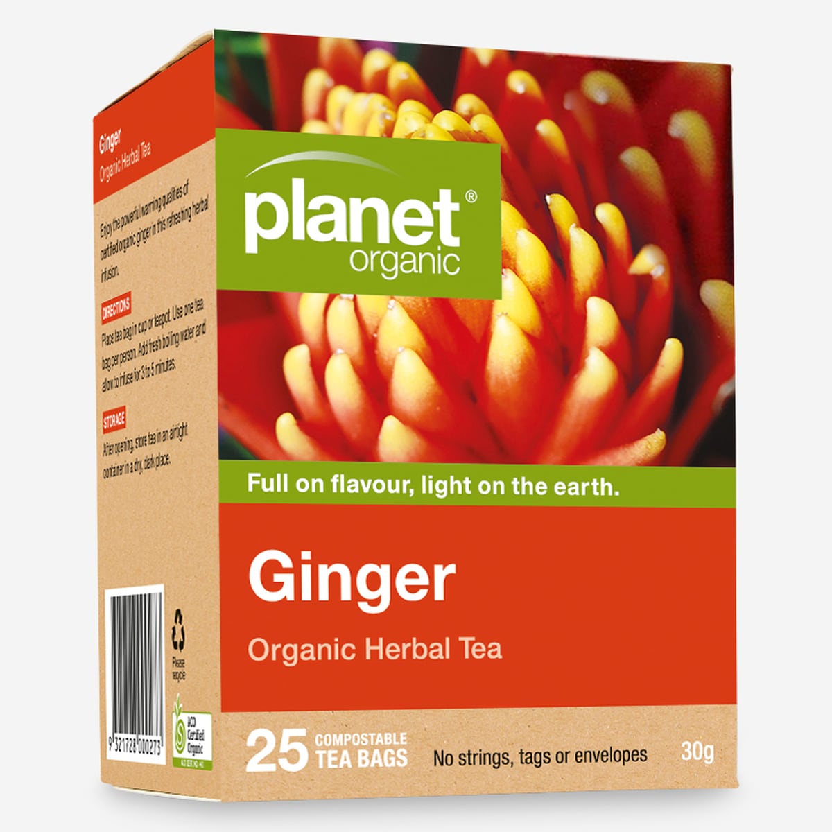 Planet Organic Ginger Herbal Tea Bags 25 Pack | Healthylife