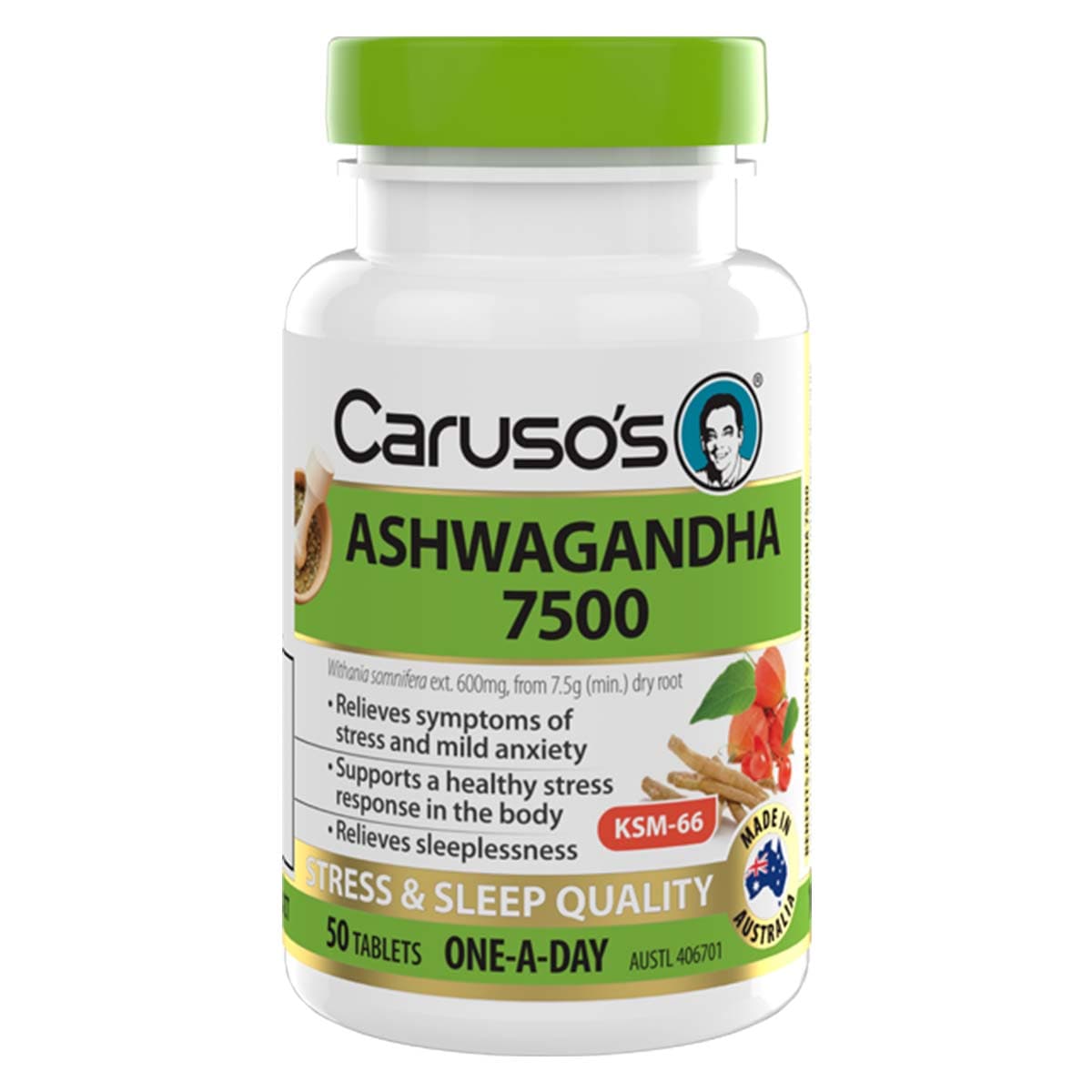 Carusos Ashwagandha Withania 7500 50 Tablets | Healthylife