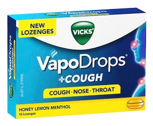 Vicks VapoDrops + Cough Honey Lemon Menthol Lozenges 16 Pack