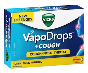 Vicks VapoDrops + Cough Honey Lemon Menthol Lozenges 36 Pack