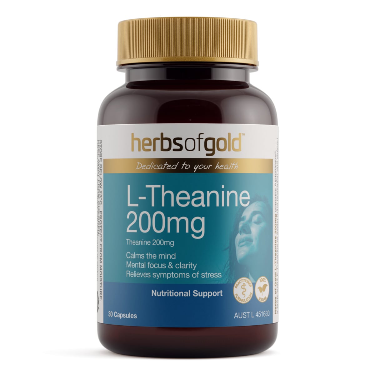 Herbs of Gold L-Theanine 200mg - 30 Capsules | Healthylife