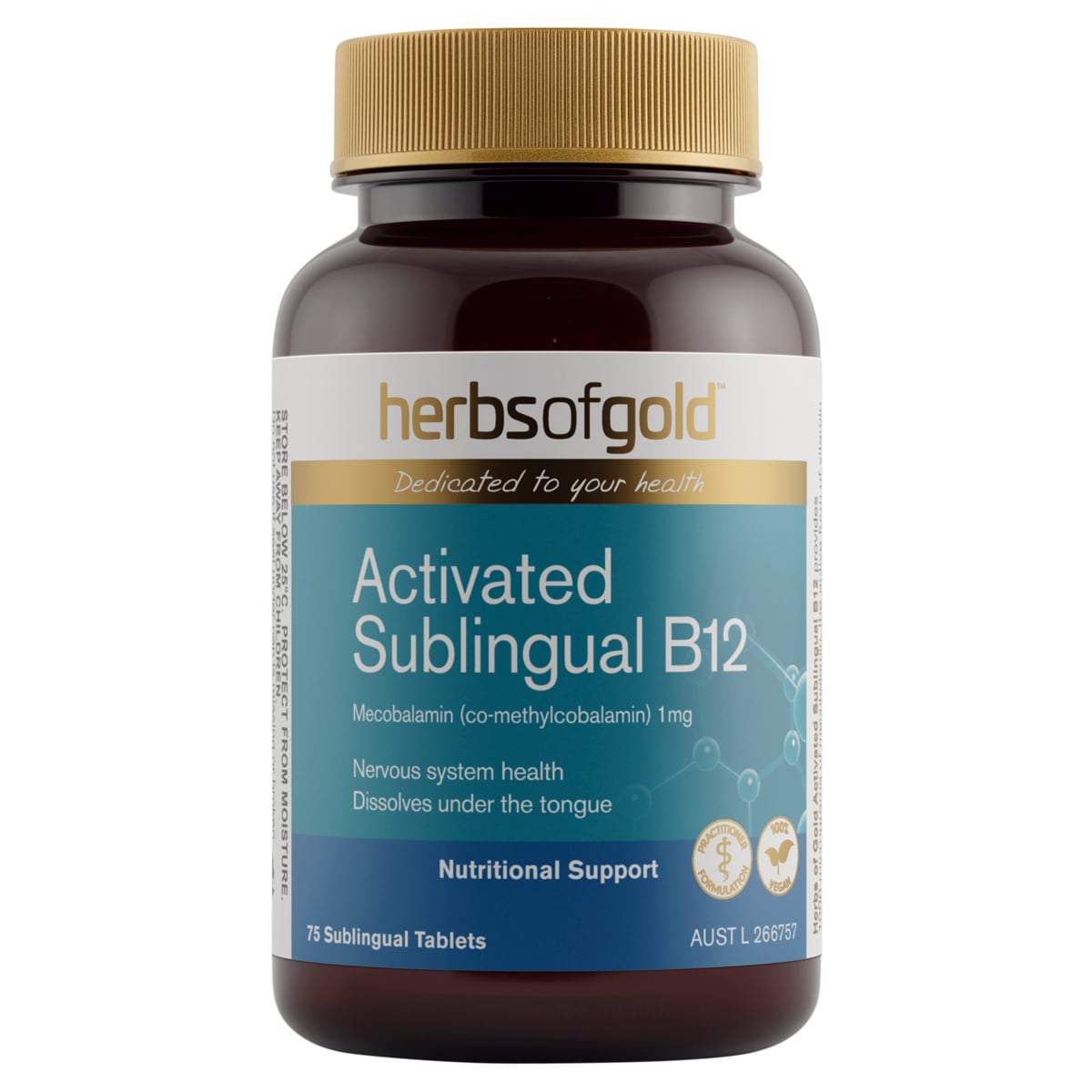 Herbs of Gold Activated Sublingual B12 75 Tablets | Healthylife