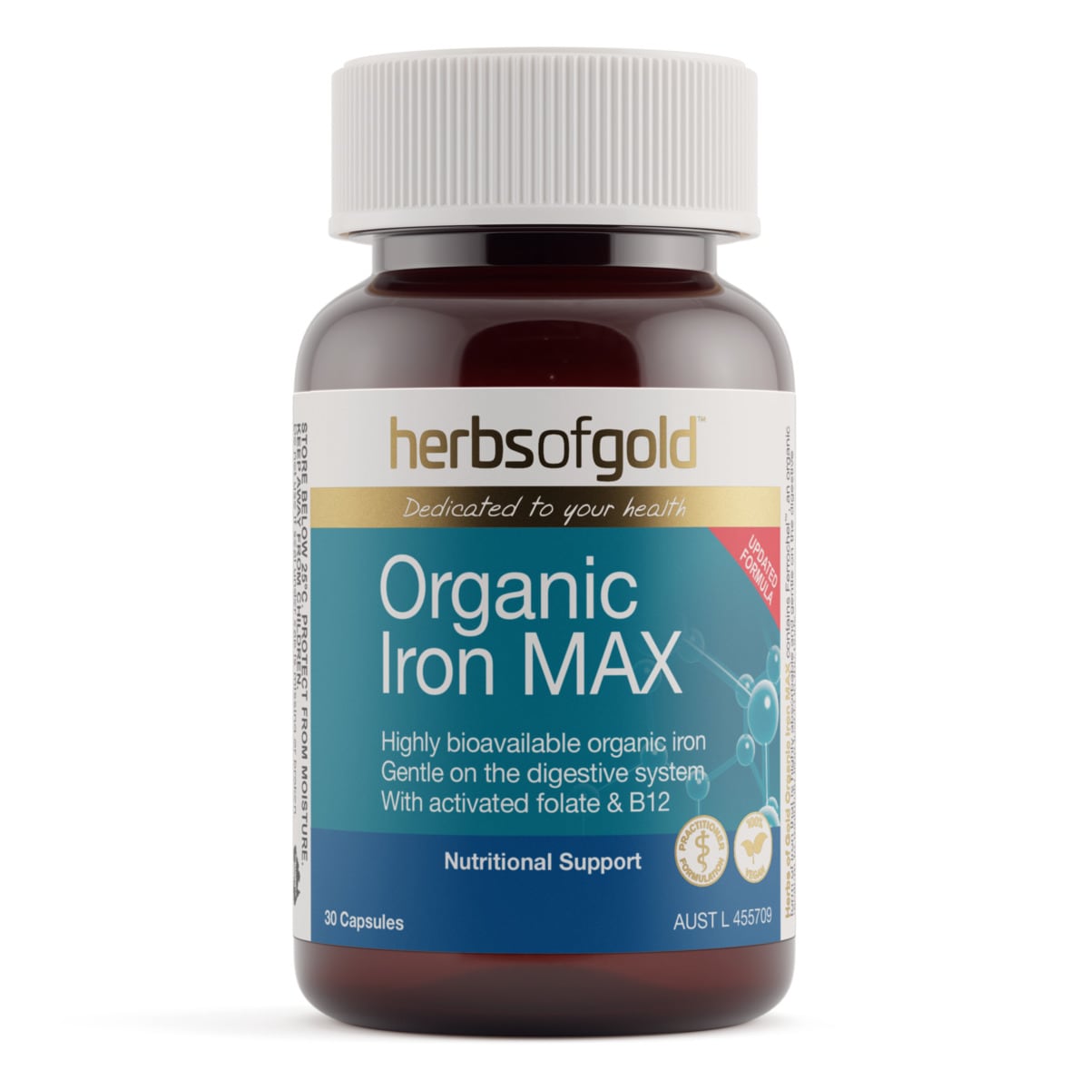 Herbs of Gold Organic Iron MAX 30 Capsules | Healthylife