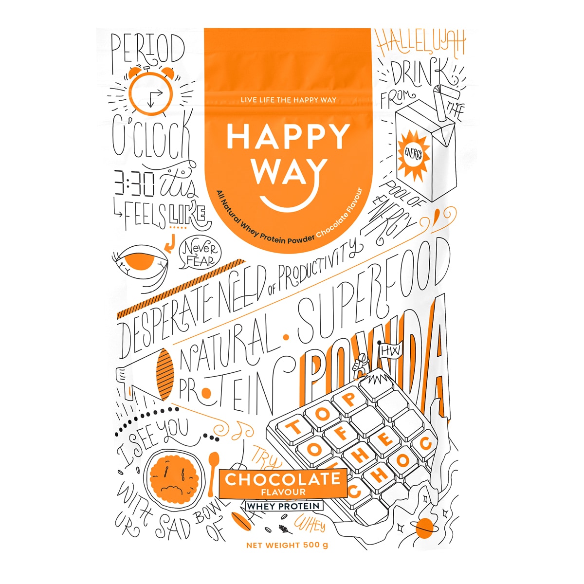 Happy Way Whey Protein Powder Chocolate 500g | Healthylife