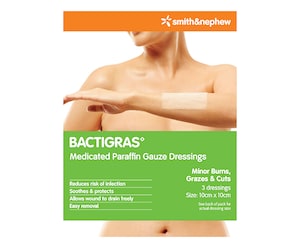 Bactigras Medicated Paraffin Gauze Dressings 10cm x 10cm 3 Pack by Smith & Nephew